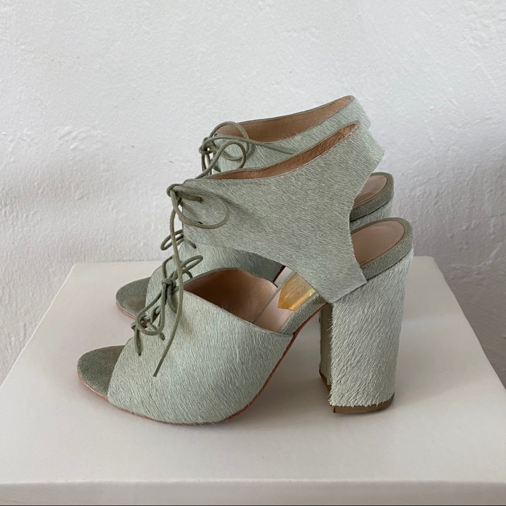 Charlotte Stone Gabe Aquamist Calf Hair Shooties Lace-Up Heels - Picture 2 of 5